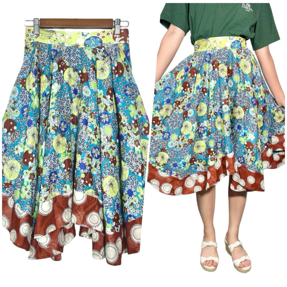 Workers For Freedom | Women | Floral A-Line Boho Hippie Circle Midi Skirt | Sz 4
